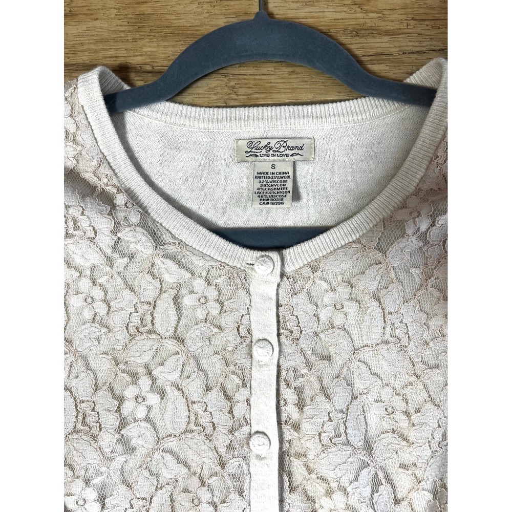 Lucky Brand Lace Button Up Cardigan Sweater Size Small boho Secretary Dainty - Picture 2 of 8